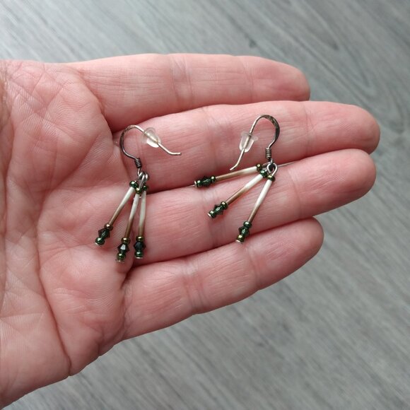 Beaded Quill Earrings 925 Sterling Silver Hooks - Picture 9 of 10